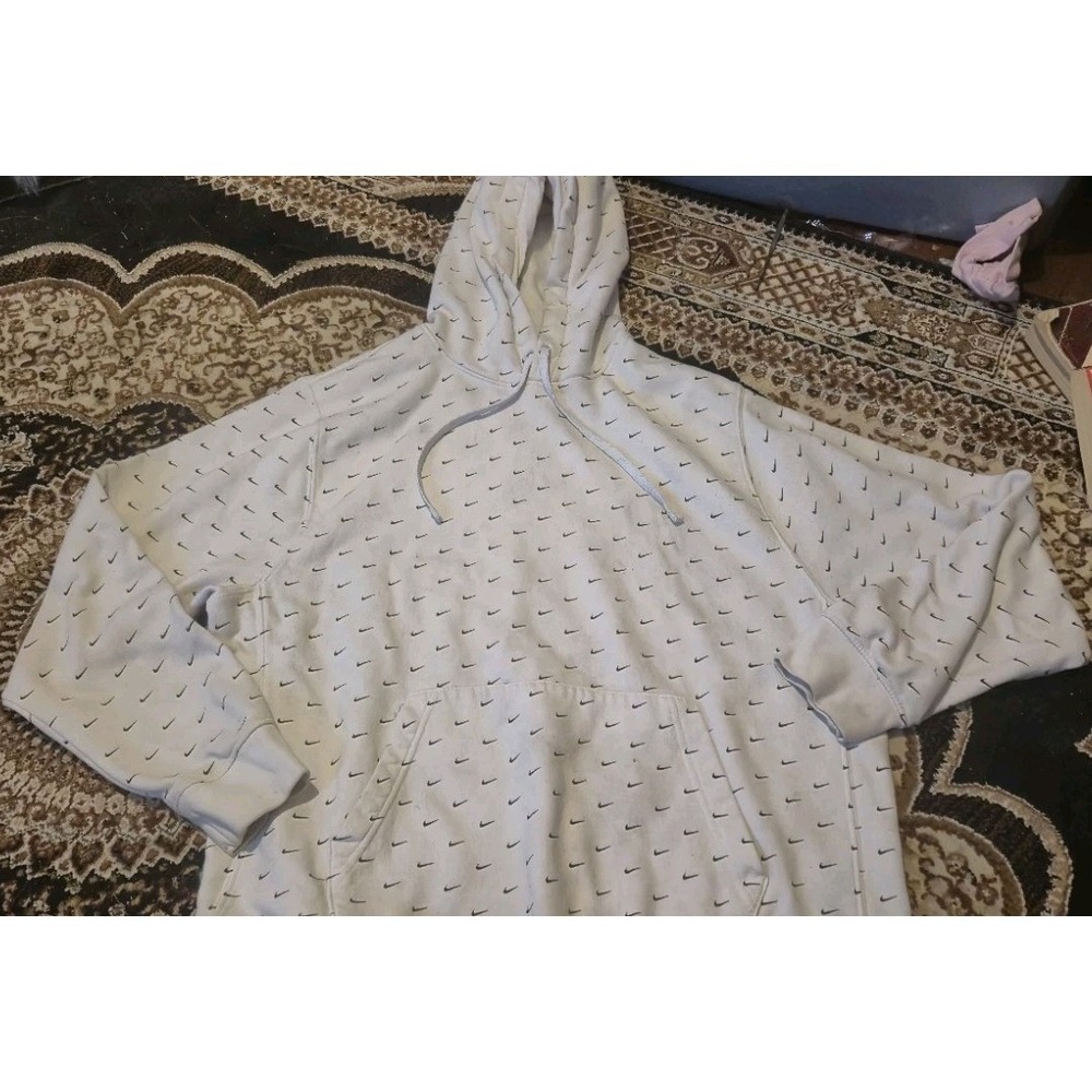 Nike All-Over Mini Swoosh Hoodie XL‎ White Pullover Sweatshirt